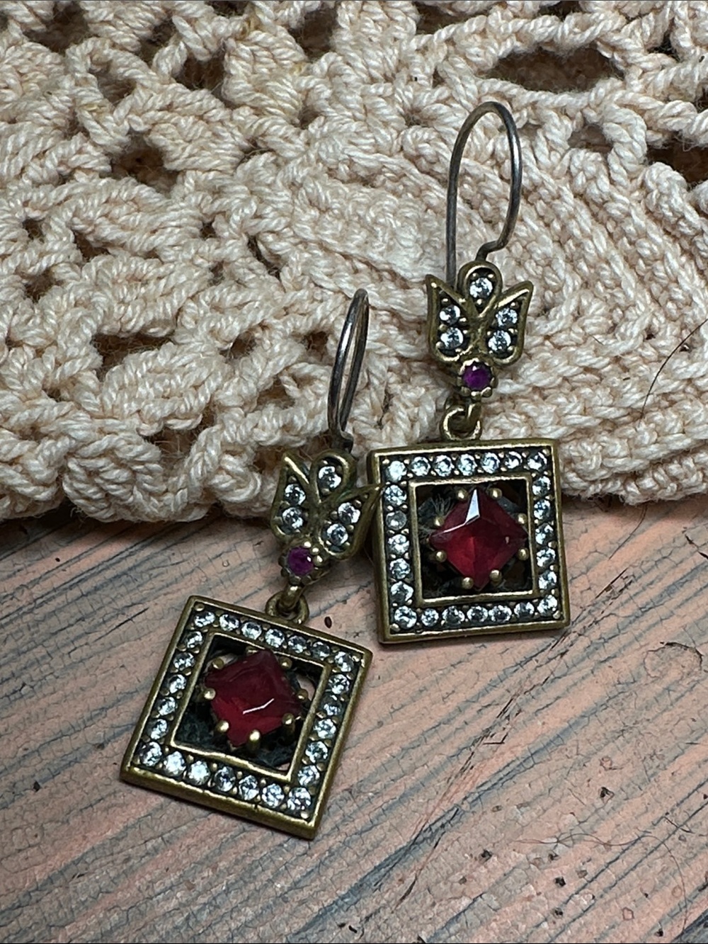 Ottoman Topaz & Red Gem Sterling Silver Dangle Earrings